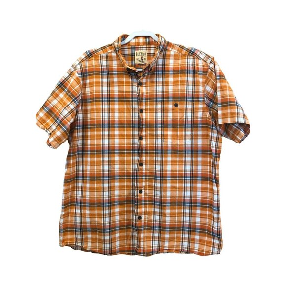 Red Head Brand Co. Madras Orange Plaid Sz XL SS Button Down Shirt - Picture 2 of 5